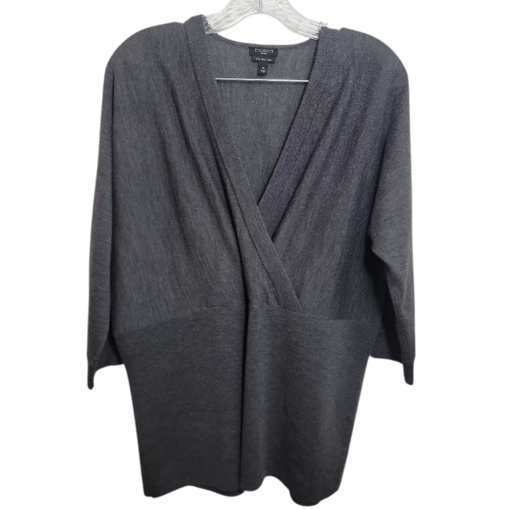Talbots women's plus 1X gray merino wool knit dolman sleeve v neck top